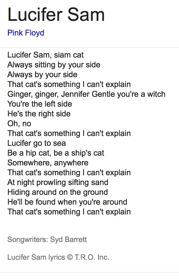Lucifer Sam Lyrics