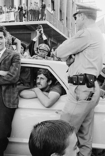 Jack Weinberg in police car (October 1, 1964).  Photo: Steven Marcus