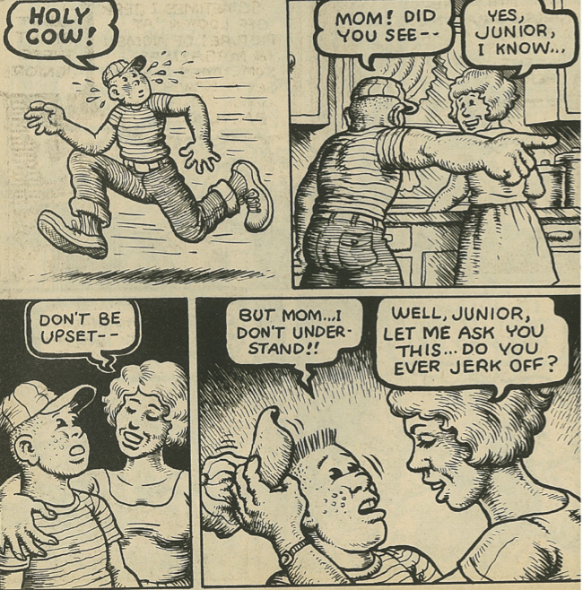 Crumb says that the "Joe Blow" strip as "the most heavily bu...